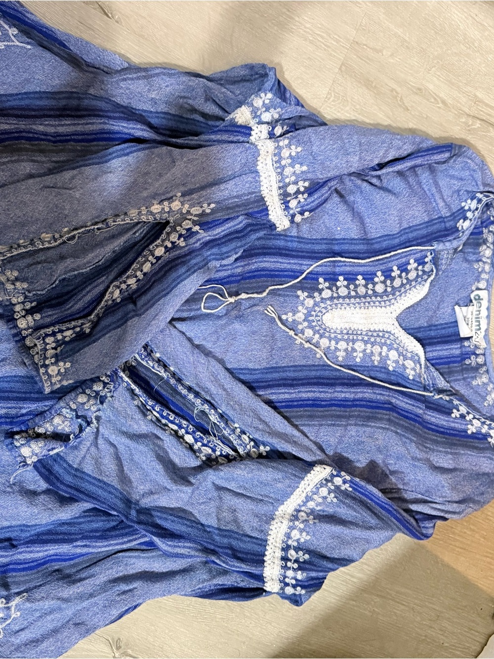 Denim 24/7 Blue Embroidered Striped Tunic